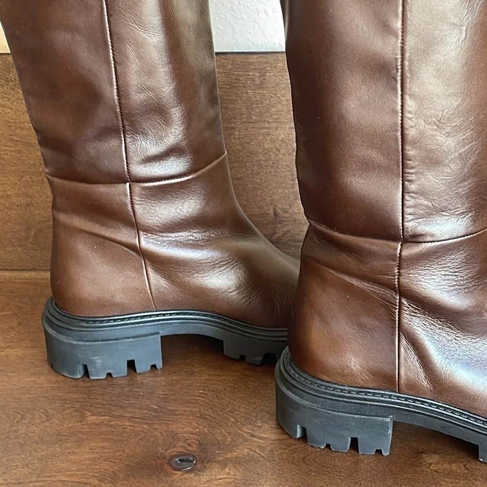 Zara Iconic Lug Heel Knee High Leather Boots Sz. 8